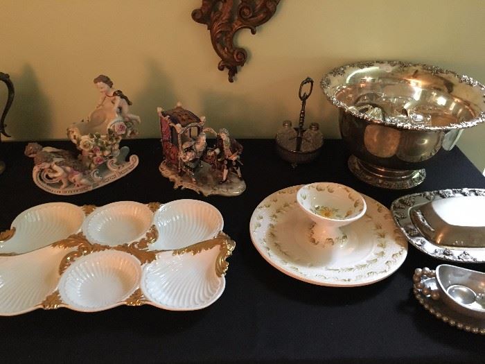 Italian Porcelain, Silver Plate Service Pieces