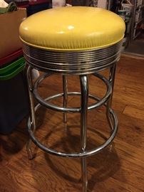 Mid century bar or soda stools. (Pair) chrome and creamy yellow leather 