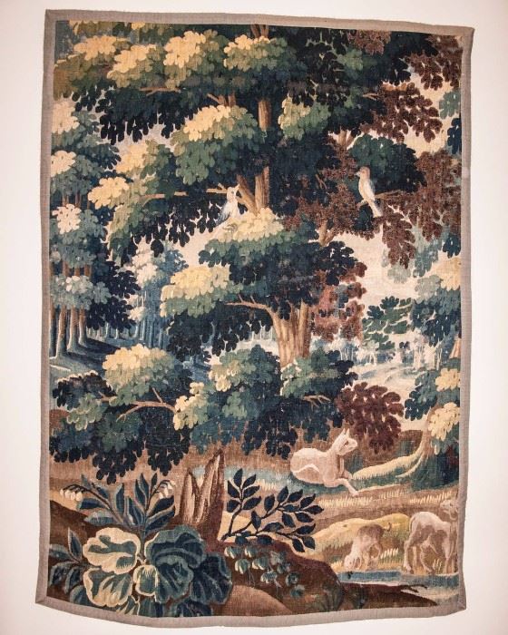 Forest Scene Verdure Tapestry France, Aubusson 1670-1690, dim. 6’10” x5’1” with Documentation