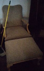 Pair chairs and ottoman. Beige tweed heavy duty fabric. Moretti's design center Gardena, CA