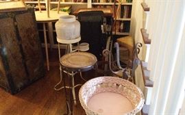 Vintage plant stands, trunk, wicker stand