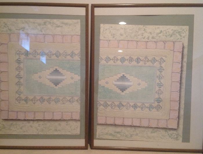 Pair of lithographs by L. Mazzori, "Western rug in Purple"