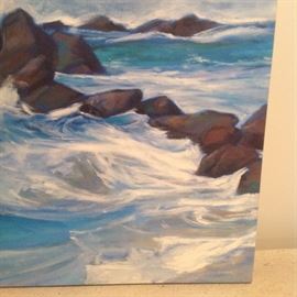 Christine Daddario "Mint Waves with Rocks 2" oil on canvas