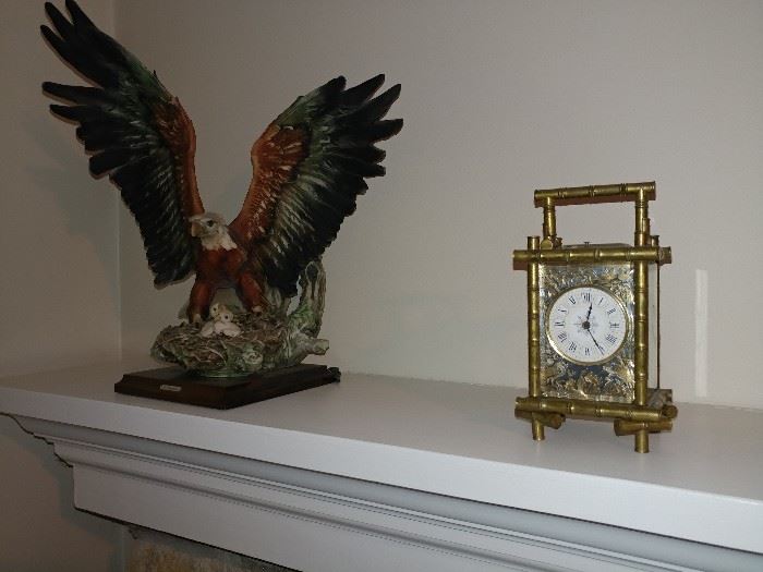 Antique carriage clock, eagle statue