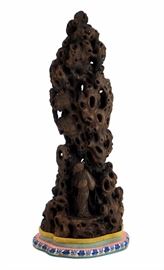 72. AGARWOOD (Chen Xiang) FIGURE陳香山子A solidary figure strolls along pine trees in contemplation. H:13 3/8 in W:4 5/8 in