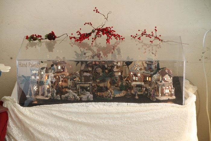Hand painted city of Bethlehem with Nativity Scene - a real work of art in its own plexiglass container