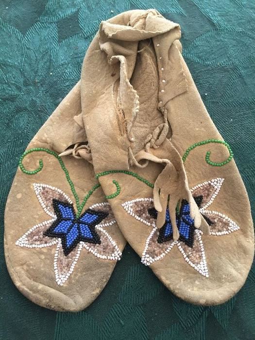Vintage Leather Beaded Native American Moccasins