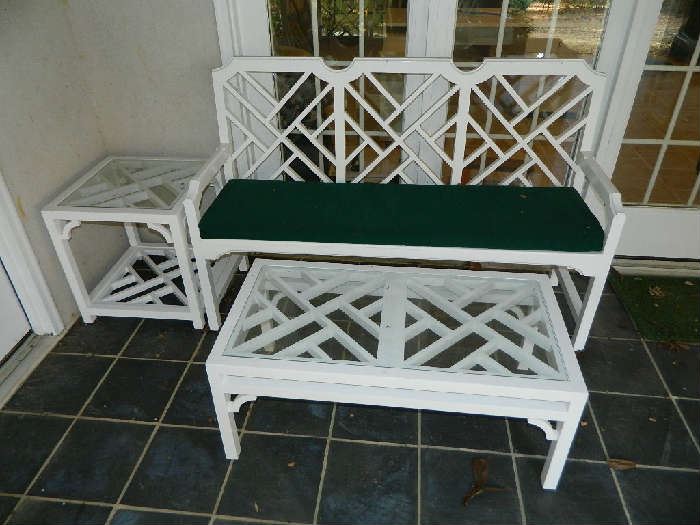 White Patio Furniture, Love Seat, Side Table, Center Table 