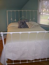 Beautiful white iron Queen size bed, complete