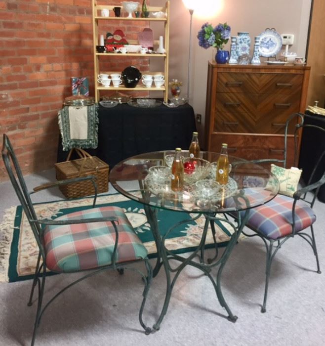 Antique Iron Ice Cream/Bistro Table, 1940's Highboy, Vintage Milk Glass, Crystal, EAPG, Vernor's Bottles, Home Decor and more!