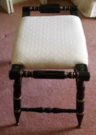 black wooden tole upholstery stool sideways