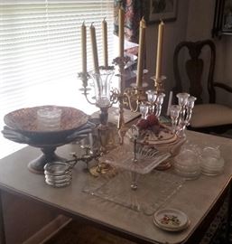 candelabras, serving pieces, crystal, pottery