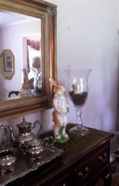 silverplate, mirror, bunny, vase, buffet