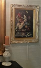 floral painting, candlestick