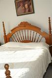Carved Oak Queen bed - Headboard and Foot board spindle type. Comes with Frame as well. Priced at 200.00