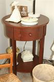 Antique Round End Table w/drawer. Solid Wood; Great Condition; Note Marks by the drawer were tape and have been removed...looks great.