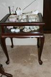 Cherry Display case Curved Leg Table. Top opens. Items not included inside display case. All items inside case have been sold.