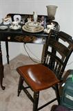 Gorgeous Antique Desk & matching chair w/wood seat. Excellent Condition. Priced at 130.00 for both