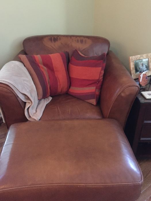 Vintage leather club chair and ottoman 