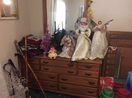Dresser, canes, and Christmas decor