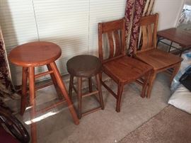 Wooden stools and chairs
