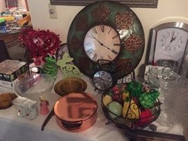 Large decorative clock, various household items