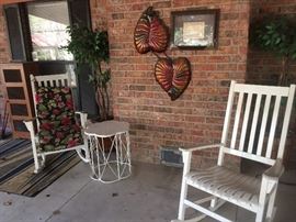 Porch rockers, small table and decorative items