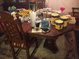 Dining room table, canisters, & misc kitchen items