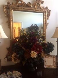 Gold ornate mirror; lovely arrangement