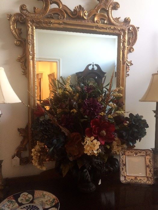 Gold ornate mirror; lovely arrangement