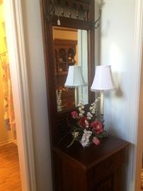 Multi-purpose hall tree with mirror and storage