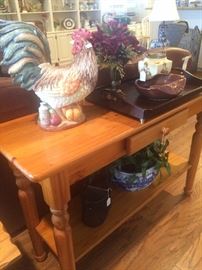 Another rooster; sofa table; home decor