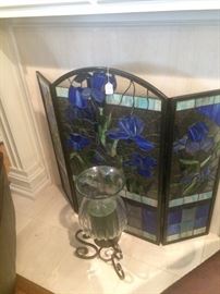 Stain glass fire screen