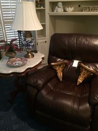 Large recliner; 2 matching wall shelves