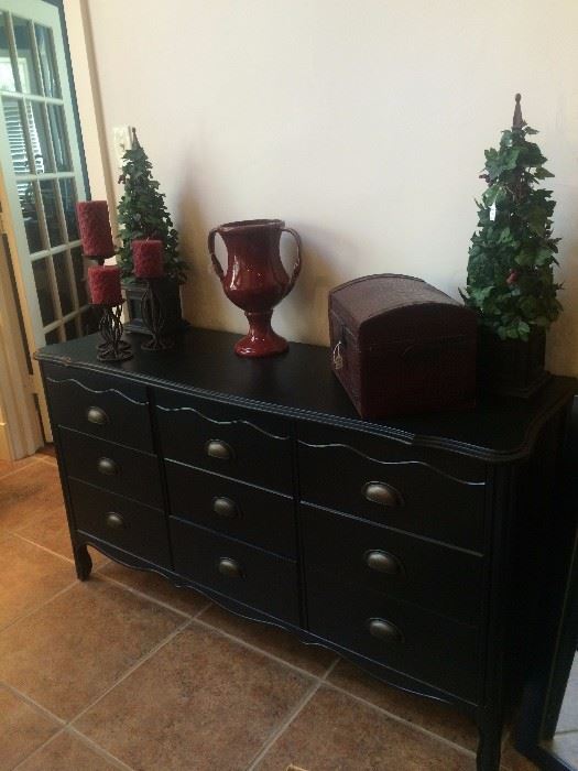 Black 9-drawer chest and home decor