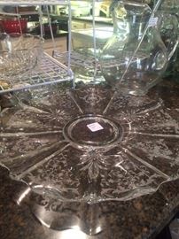 Lovely etched serving plate or underplate for punch bowl