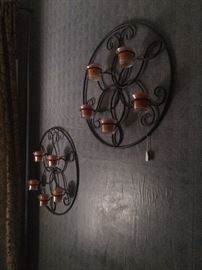 Pair of black iron candle holders