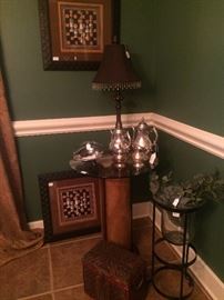 Plant stands, tea set and other decorative items 