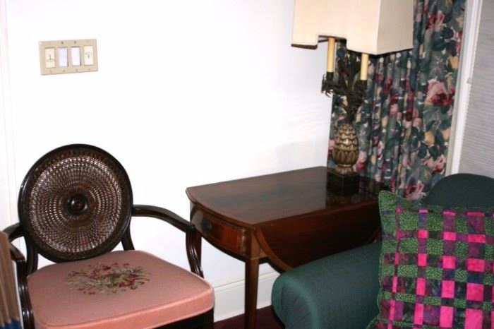 Drop Leaf Side Table and Vintage Chair, with Lamp