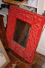 Red Framed Mirror