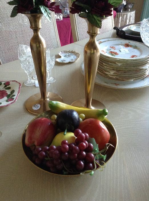 brass candle holder and bowl
