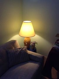 Lamps and a hid-a-bed sofa