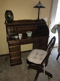 ROLL-TOP DESK AND OFFICE CHAIR