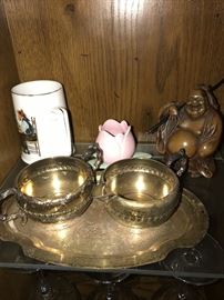 SILVER PLATED CREAMER AND SUGAR BOWL WITH TRAY