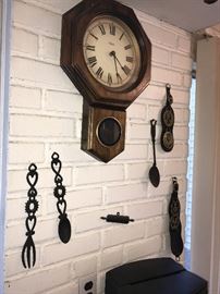 REGULATOR CLOCK AND VINTAGE PRIMITIVE WALL DECOR