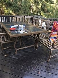 PATIO FURNITURE-LONG TABLE 6 CHAIRS AND UMBRELLA