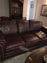 BENCHCRAFT BURGUNDY LEATHER SOFA