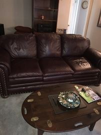 BENCHCRAFT BURGUNDY LEATHER SOFA