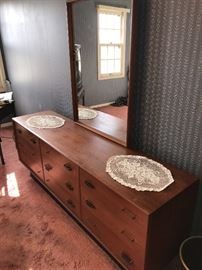 MID-CENTURY MODERN LONG TEAK HOUSE OF DENMARK LONG DRESSER WITH MIRROR