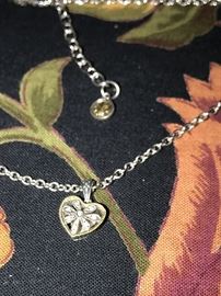ANDREA CANDELA 18K GOLD & STERLING SILVER DIAMOND HEART PENDANT WITH NECKLACE